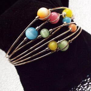 VINTAGE COLORFUL GLASS MOONGLOW COSMOS GALAXY NEBULAE PLANETS WIRED BRACELET 77